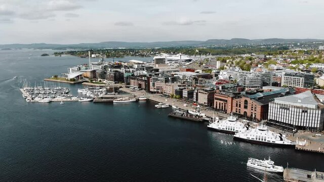 Flying over the city. Oslo aerial photography