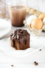 Chocolate Cube pound cake set on cafe table.