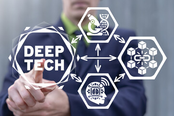 Concept of Deep Tech. Deep Learning Technology, Biotechnology, AI, Big Data, Blockchain.
