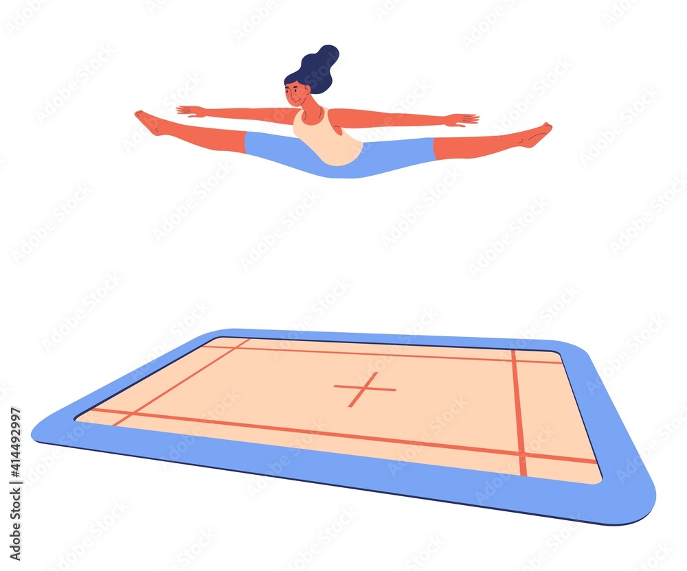 Wall mural Woman jumping on trampoline isolated on white. Healthy lifestyle illustration