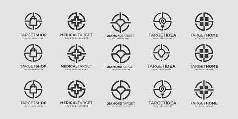 set of target Logo designs Template. illustration bag, plus, diamond, bulb light, windows combined with element target sign.