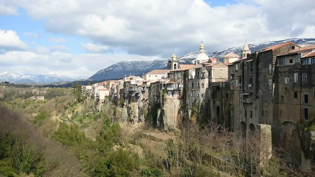 Panoramic view of Sant'Agata dei Goti, a town in the mountains in the province of Benevento, Italy.	