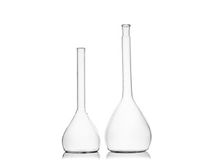 Laboratory glassware isolated over white background. Scientific equipment. Flasks for science experiment in laboratory