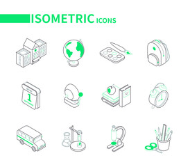 Back to school - line isometric icons set