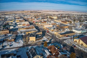 Obraz premium Aerial View of Winner, South Dakota in Winter