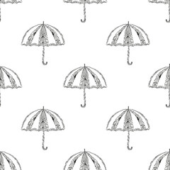 Seamless background of umbrellas on a white background. Design for wallpaper, textile design, packing, textile, fabric. 
