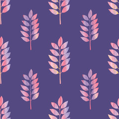 Hand drawn watercolor botanical illustration. Leaves and plants seamless pattern. Wallpaper, fabrics, textile design.