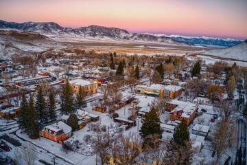 Aerial View of Saguache, Colorado at the edge of the San Luis Valley