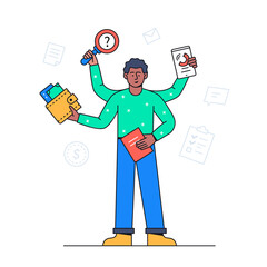 Multitasking concept - colorful flat design style illustration