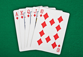 A royal straight flush playing cards poker hand