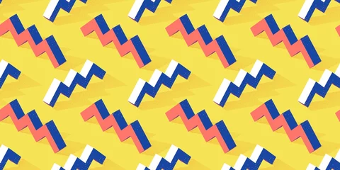 Tragetasche Nahtloses Muster mit Zickzack- oder Stufenform auf gelbem Hintergrund im modernen gepunkteten Texturstil © swillklitch