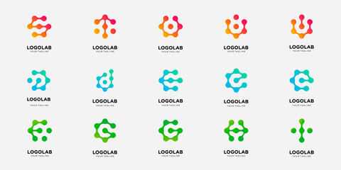set of collection logotype letter with dot and molecule concept logo template.