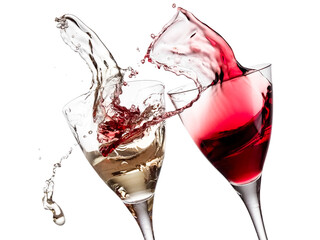 Red and white cone wine glasses splash