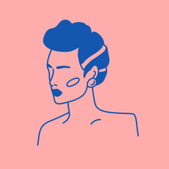 Modern abstract faces. Minimalism concept. Line art drawing style. Contemporary silhouette of woman. Hand drawn trendy vector posters, illustrations for print.