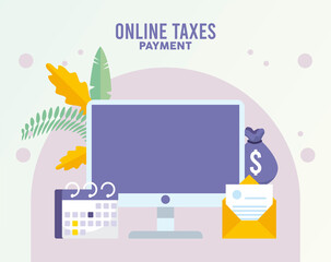 online taxes payment with desktop and calendar