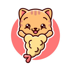 KAWAII CAT TEMPURA SMILING AND FEELING HAPPY. SUITABLE LOGO COMPANY OR FOOD BUSINESS.