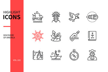 Discovery of America - modern line design style icons set
