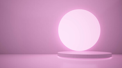 3d rendering. pink Podium  and lighting line pink background.minimalist concept.