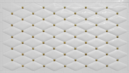 Clean Simple White Tile Wall Background with golden detailing