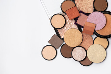 Set of highlighters, bronzers and eyeshadows