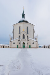 Obraz premium Pilgrimage Church of St John of Nepomuk at Zelena Hora,Czech republic, is the masterpiece of architect Santini Aichl.Czech cultural heritage and UNESCO World heritage monument.Baroque Gothic in Europe