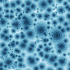 Large chaotic group of round elements, abstract cyan and blue seamless pattern