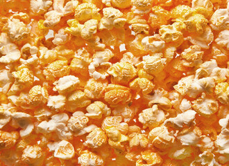 Salted popcorn grains against white background