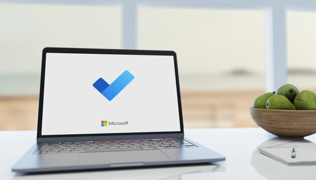 Guilherand-Granges, France - February 16, 2021. Notebook with Microsoft ToDo logo. cloud-based task management application by Microsoft.