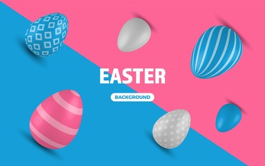 Colored Easter Eggs banner. 3d easter egg, spring holiday traditional symbol.