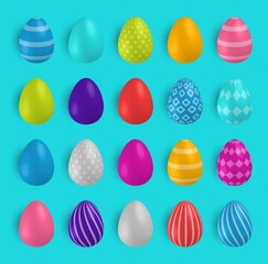 Colored Easter Eggs. 3d easter egg, spring holiday traditional symbol.