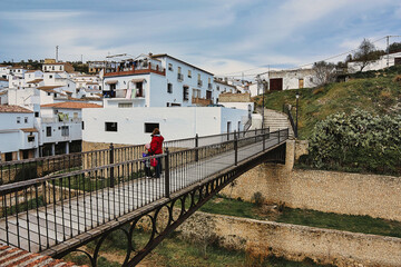 wooden bridge in the town of Setenil de las Bodegas, one of the most beautiful white villages in Andalusia, Spain