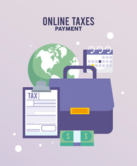 online taxes payment with documents and portfolio in earth planet