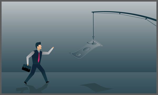 
vector flat illustration of a businessman running after money