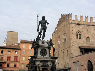 The Fountain of Neptune in Piazza del Nettuno next to Piazza Maggiore, Bologna Italy