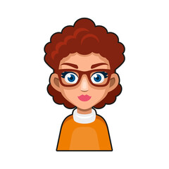 Cute Beautiful Girl with Glasses Avatar. Young Woman Cartoon Style Userpic Icon