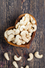 cashew nuts in a heart-shaped plate