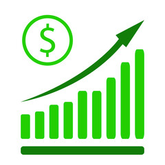 Vector illustration of dollar rate increase icon. Money symbol with stretching arrow up. Increase profit, salary, income, cost, price, economy and revenue. Icon for business concept.