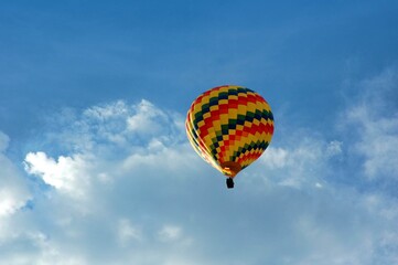 Colorful hot air balloon against a lovely sky