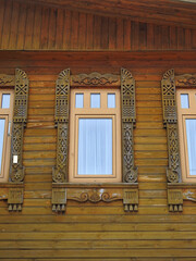 wooden window. rich russian carvings