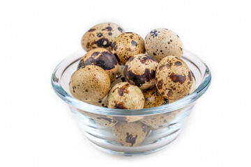 Animal protein quail eggs on a white background