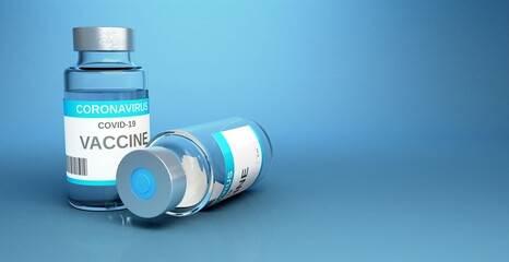 Creative design for Coronavirus vaccine background. Covid-19 corona virus vaccination with vaccine bottle, 3d Rendering