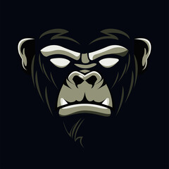 wild gorilla animal head in black background