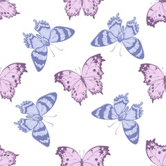 Seamless pattern with hand drawn pastel alcides agathyrsus, forest mother-of-pearl