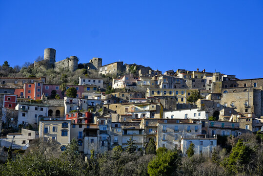 Panoramic view of Pietravairano a medieval village in the province of Caserta, Italy.