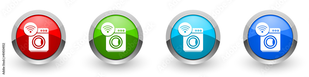 Aufkleber Washing machine, internet, wifi silver metallic glossy icons, set of modern design buttons for web, internet and mobile applications in four colors options isolated on white background