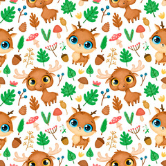 Forest animals seamless pattern. Deer and elk pattern.