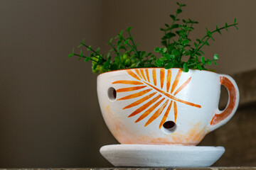 Handmade vase with green plant, Stencil Design, handcrafted, beauty , purple plant, handmade vase
