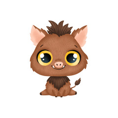 Illustration of cute cartoon animals. Wild boar isolated on white background