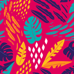 Floral seamless pattern in vivid colors. Asbtract vector texture fashion background.