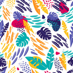 Floral seamless pattern in vivid colors. Asbtract vector texture background